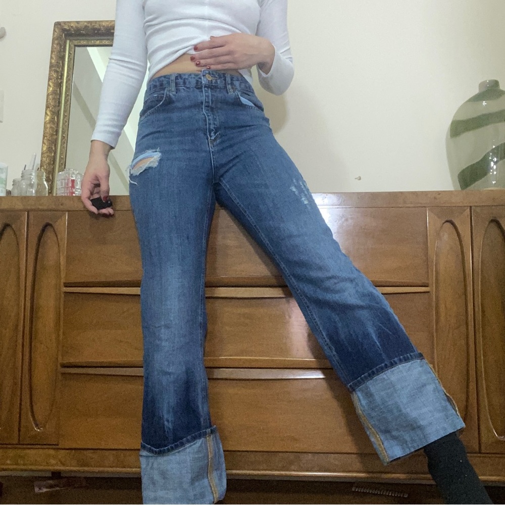 Mango Medium Wash Cuffed Jeans size 4